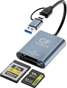 2-in-1 CFexpress Type B & SD Card Reader USB3.2 Gen2 10Gbps,Aluminum USB-C + USB-A CFexpress Type B Memory Card Reader,CF Express Type B Card Reader SD Reader for PC Windows,Mac,Google,Photographers