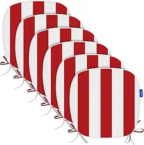 SleepMan Outdoor 17"x16" Chair Cushions with Ties Set of 6, Water Resistant All Weather U-Shape Seat Pads for Patio Garden Furniture Indoor Fade Resistant Patio Cushions (Red Stripe)