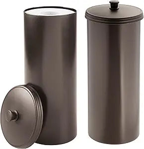 iDesign Freestanding Bathroom Toilet Paper Storage Holder with Lid for 3 Extra Rolls, 2-Pack, Bronze