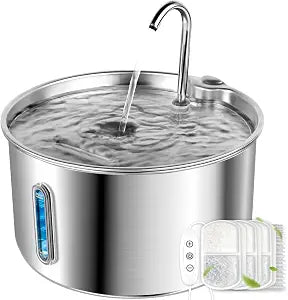 Cat Water Fountain Stainless Steel,135oz/4L,with Adjustable Pump & 3 Flow Modes, Ultra-Quiet Automatic Dog Water Dispenser with 20 Filters, Large Capacity Water Fountain for Cats,Dogs,Multiple Pets