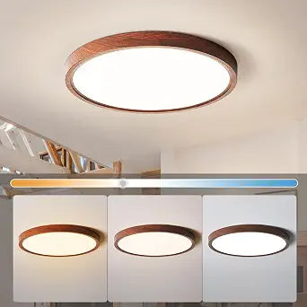 HEYAN LED Walnut Wood Flush Mount Ceiling Light Fixture,12 Inch (1 Pack)