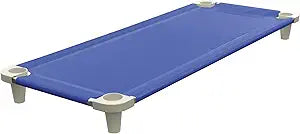 Acrimet Nap Cot for Kids, Portable Toddler Child Bed, Stackable, 52" L (Stainless Steel Tubes) (Blue Breathable Mesh Fabric - Gray Feet) (1 Pack)