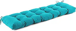 IASEAHK Outdoor Bench Cushion 59x18x5 Inch, Waterproof & Fade-Resistant Patio Furniture Cushions, Tufted Memory Foam Indoor/Outdoor Cushions for Couch Porch Swing with Non-Slip Backing & Straps, Teal