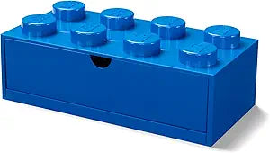 Room Copenhagen Lego Storage Brick 8 Desk Drawer, 8-Stud Stackable Tabletop Storage Box, 12.4 x 6.2 x 4.4 in, Bright Blue
