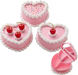 Nosiny 3 Pcs Heart Cake Jewelry Box Coquette Fake Cherry Cake Trinket Box Decor Cute Kawaii Home Pink Decorative Storage Gifts for Women