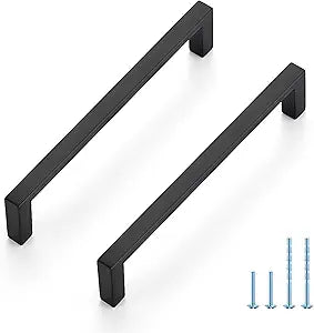 JOY DECOR 30 Pack Cabinet Pulls  Slim Square Bar, 5 Inch Hole Center, Matte Black Solid Build | Modern Look | Easy Install | fits Kitchen Drawer & Dresser