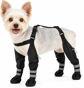 Dog Suspender Boots Waterproof, Breathable Dog Shoes Leggings for Small Medium Dogs, Anti-Slip & Fall Paw Protector with Adjustable Strap, Dog Boots for Outdoor Walks Rain & Snow (Black, S)