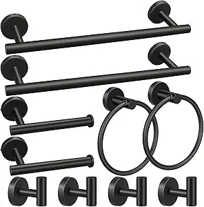 10pcs Matte Black Bathroom Hardware Set