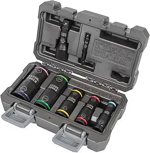 Klein Tools 66070 Impact Socket Set, Five Impact Driver Flip Sockets with 1/4-Inch Hex and 1/2-Inch Square Adapters, 7-Piece