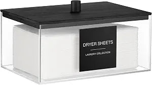 TIPGO Acrylic Dryer Sheet Holder with Lid, Clear Laundry Sheets Container with 27 Labels, Laundry Pods Storage for Laundry Room Organization - Black