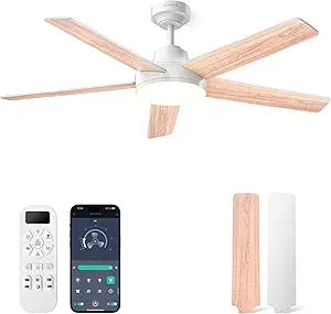 AKOFUN Ceiling Fans with Lights and Remote, Low Profile Ceiling Fan with Light, 6 Speed, Dimmable, DC Motor, Quiet, Timer, Modern LED Ceiling Fan for Bedroom Living Room 52 inch, White