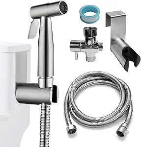 Ikaufen Handheld Bidet Sprayer for Toilet Adjustable Water Pressure Control Bidet Hose Attachment for Bathroom Shower Spray Stainless Steel Cloth Diaper Sprayer Kit