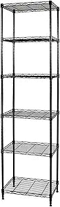 6-Wire Shelving Adjustable Shelves, Standing Storage Shelf for Laundry Bathroom Kitchen Pantry Closet Organization (Glossy Black, 16.6" L x 11.4" W x 64.6" H)