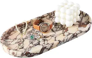 Koville Natural Decorative Marble Bathroom Tray, 12"x6" Calacatta Viola Marble Catchall Tray for Bathroom, Stone Perfume Trays Jewelry Dish, Stone Storage Trays for Home DecorTextural Differences