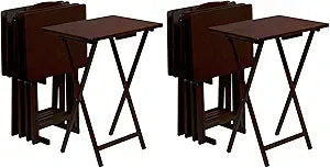 PJ Wood Solid and Sturdy Wood Construction Portable Folding TV Snack Tray Table Desk Serving Stand, Espresso Brown (10 Piece Set)
