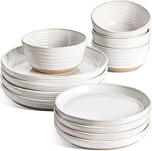 LE TAUCI Ceramic Dinnerware Sets for 4, 12 Piece Plates and Bowls Sets, Chip Resistant Kitchen Dish Set, Microwave & Dishwasher Safe, Arctic White (8"&10" Plate, 28oz Bowl)