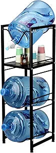 5 Gallon Pour Jug Holder for 3 Bottles with Spigot Storage Shelf, 4 Tier Heavy Duty Water Dispenser Stand, Bottle Rack Organizer for Home, Kitchen, Office, Living Room, Black