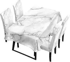 Tablecloth Stretch Dining Chair Slipcovers Removable Table Cloth Marble White Print Chair Dustproof Cover Furniture Protector Kitchen Decor, 5 Pcs