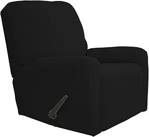 Easy-Going Recliner Stretch Sofa Slipcover Sofa Cover 4-Pieces Furniture Protector Couch Soft with Elastic Bottom Spandex Jacquard Fabric Small Checks(Large,Black)