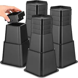 4 Pack Adjustable Bed Risers 12 Inch Furniture Risers (4-12" H) Height Options Up to 6000lbs Increase Under-Bed Storage Heavy Duty Stackable Suitable for Bed, Sofa, and Desk Legs Lifting