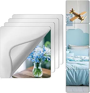 Unbreakable Small Wall Mirror Tiles,4pcs 14x14Unbreakable Small Mirrors for Wall Classroom Decor,Toddlers Mirror for Kids Bedroom,Plastic Door Adhesive Mirror and Classroom Mirrors