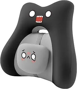 BEBAS Lumbar Support Pillow for Car & Office Chair - Ergonomic Back Support Cushion with Adjustable Memory Foam Bolster, Cute Cartoon Design, Lower Back Pain Relief for Driving & Desk Work - Black