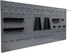JZD Steel Wall Pegboard Panels, 16"x24" Wall Organizer Peg Boards for Tool Storage, Included 3 Panels & 115 Hooks and Accessories, for Garage