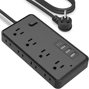 FUAUFAS 10 FT Surge Protector Power Strip, Extension Cord with 8 AC Outlets 3 USB (1 USB C) Ports, Flat Plug, Multi Outlet Wall Plug for Travel, College, Dorm Room Essentials.