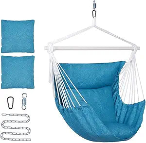 Backyard Expressions Hanging Hammock Chair Swing with Cushions & Hanging Kit  500 lb Capacity, Cotton Blend Fabric, for Indoor/Outdoor Use  Includes Chain, Hooks & Spring  5 Colors