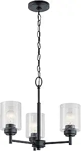 Kichler Winslow 3-Light Hanging Chandelier with Clear Seeded Glass in Black, Adjustable Arms Kitchen Island Light Fixture for Dining Room and Living Room (18" x 15.5"), 44029BK