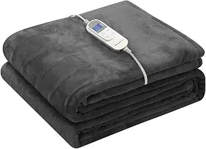 Wapaneus Heated Blanket Full 72" x 84" Electric Throw 10 Heating Levels 12 Hours Time Setings and Auto-Shut Off, Flannel Fast-Heating Electric Blanket, Grey