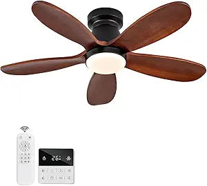 Ceiling Fans with Lights, 36 Inch Low Profile Ceiling Fan with Light and Remote Control, Flush Mount, Reversible, 3CCT, Dimmable, Quiet, Black Small Ceiling Fan for Bedroom Indoor/Outdoor Use