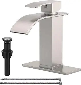 Brushed Nickel Waterfall Bathroom Sink Faucet Single Handle Bathroom Faucet
