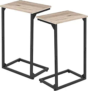 AMHANCIBLE C Shaped End Tables Set of 2, Couch Side Tables that Slide Under Sofa, TV Trays for Living Room, Bedroom, Small Space, Grey, HET02BGY