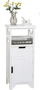 End Table with Drawer and Doors(Fully Assembled), 30" Height Floor Standing Storage Cabinet with Shelf for Bathroom, Solid Wood Side Table/Nightstand/Side Cabinet for Bedroom -White