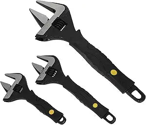 Motoforti Universal Adjustable Spanner Wide Jaw Opening Wrench Automotive Tool Set, 6" 8" and 12" Size Max Jaw Width 34mm 36mm and 60mm, Steel, Black