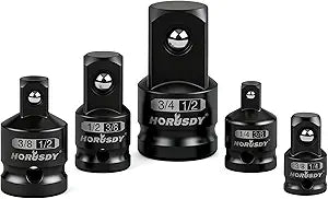 HORUSDY 5-Piece Impact Socket Adapter and Reducer Set, 1/4-Inch Hex Shank Socket to Drill Adapter 1/4", 3/8", and 1/2" Impact Driver Adapter for Power Drill & Impact Driver