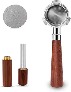 54mm Bottomless Portafilter with Puck Screen & WDT Tool  Compatible with Breville Barista Express/Pro/Touch, Bambino Plus, Infuser, Duo-Temp Pro, Filter Basket Included and Rosewood Handle
