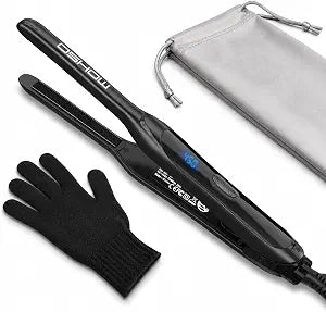 DSHOW 0.3 Inch Pencil Flat Iron, Mini Straightener for Short Hair, Pixie Cuts, Bangs, Edges and Beards, Ceramic Travel Styling Tool, 6 Heat Settings, Dual Voltage, Auto Shut-Off, Black