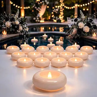 Aignis 24 Pack Waterproof Flameless Floating Candles, 200-Hour Battery Operated 2.2" LED Tea Lights, Water-Activated Flickering Warm White Glow for Pool, Wedding Centerpieces, Bath & Spa
