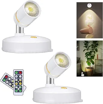 LEASTYLE Battery Operated Spotlight,LED Cordless Spot Lights Indoor with Remote, Wireless Uplighting for Wall Display Artwork Accent