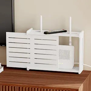 Wooden WiFi Router Storage Box Hider Shelf, Decorative Projector Box Hider Rack Countertop, for Cable, Modem, Internet, Router Power Cover Storage Organizer Cabinet Wall Mounted, White