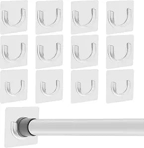 12Pcs Shower Curtain Rod Holders No Drilling, Adhesive Curtain Rod Holder for Wall, Transparent Shower Bar Holders Tension Curtains RodBracket