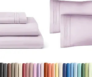Light Lavender 3-Piece Sheet Set & Pillowcase Bedding Bundle (Twin XL Size) - Complete Twin XL Sheet Set & 2 Pillowcases w/ Deep Pockets up to 16 inches - Hotel Luxury Quality - Breathable & Cooling