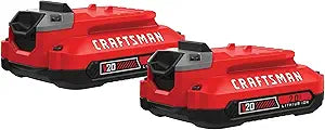 CRAFTSMAN V20 Lithium Ion Battery, 2.0-Amp Hour, 2 Pack (CMCB202-2)