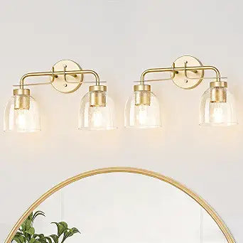 16 Inch Vanity Lights, 2-Light Golden Modern Industrial Bathroom Light Fixtures with Bell Bubble Glass Shade, Wall Sconce for Bathroom Mirror, Bedroom, Hallway (2 Pack)