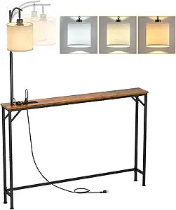 keomaisyto Skinny Console Table with Outlet, Narrow Sofa Table with 3-Color Light, Behind Couch Table with 3 Color Temperatures Led Bulb for Living Room, Bedroom, Entryway, Hallway