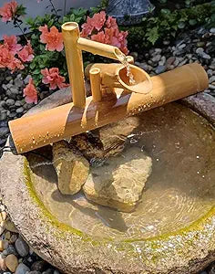 Bamboo Fountain kit with Pump, Japanese Outdoor Fountain Handmake from Real Bamboo, Zen Outdoor Water Fountains (Shishi Odoshi 15)