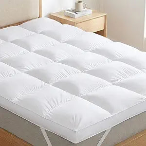 3 Inch Goose Feather Mattress Topper King Size, Thick Featherbed with Adjustable Bands, Plush Soft Fluffy Baffled Pillowtop, 78x80
