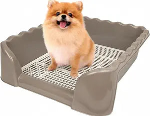Lutema Indoor/Outdoor Training Dog Potty Tray for Small and Medium Puppies Litter Boxes in (Beige)